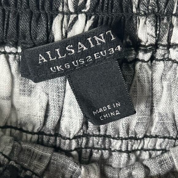 All Saints Linen Floral Black Gray Smocked Ruffle Riah Mia Pull On Mini Skirt 2 - Picture 8 of 8